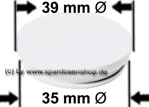 Spardosenstopfen 39 mm hard weiss Oberseite